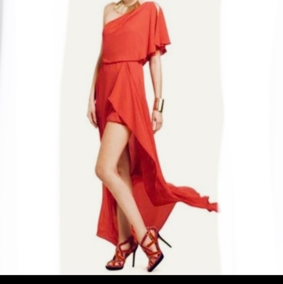 NWT BCBGMAXAZRIA  "Kendal" lipstik red Gown One Shoulder - Picture 1 of 11